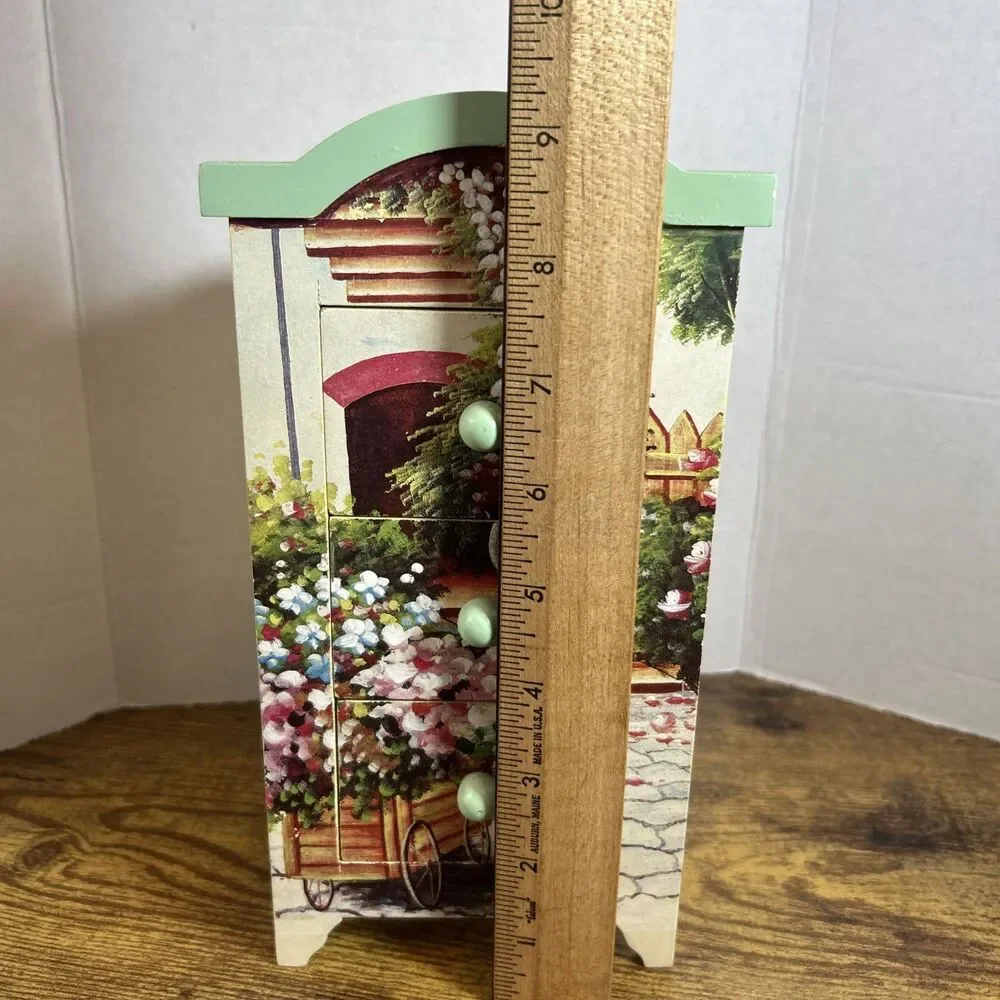 Anister Gifts Wood Jewelry Box Floral 3 Drawer Arch Cottage Vintage Shabby Chic